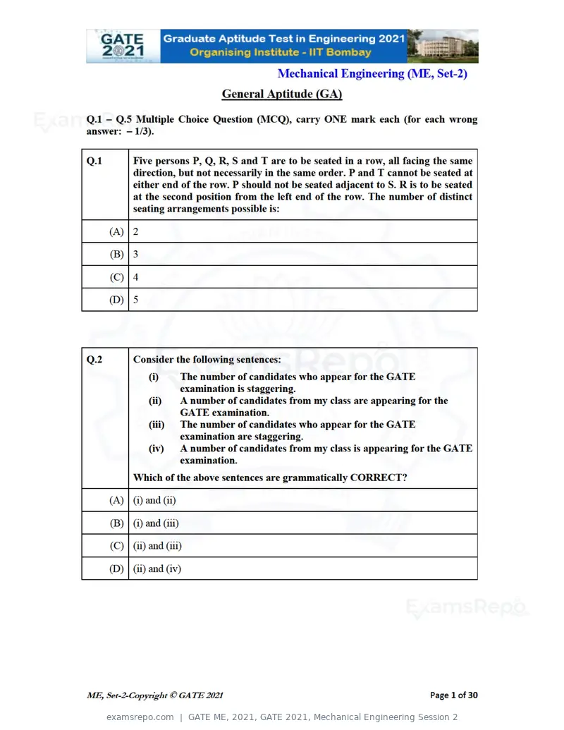 GATE ME 2021 question paper, GATE 2021, Mechanical Engineering Session 2, page 38 of 70