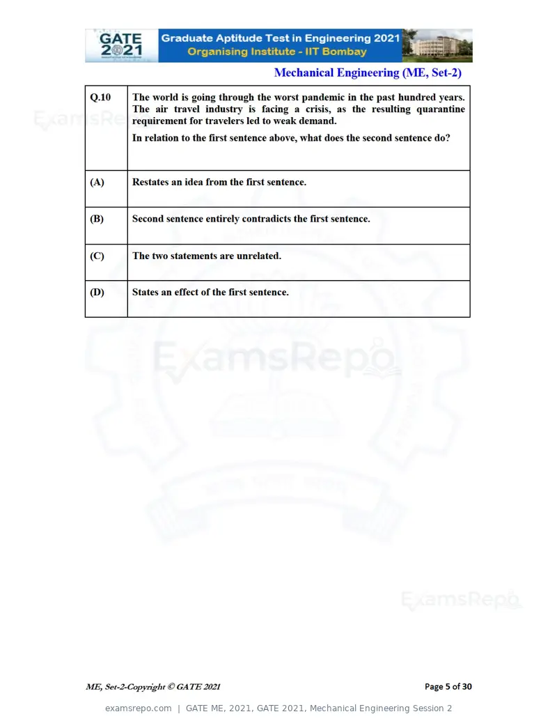 GATE ME 2021 question paper, GATE 2021, Mechanical Engineering Session 2, page 42 of 70