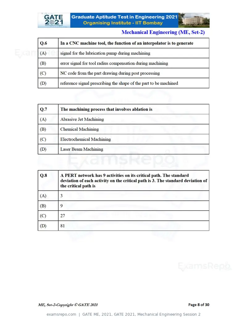 GATE ME 2021 question paper, GATE 2021, Mechanical Engineering Session 2, page 45 of 70