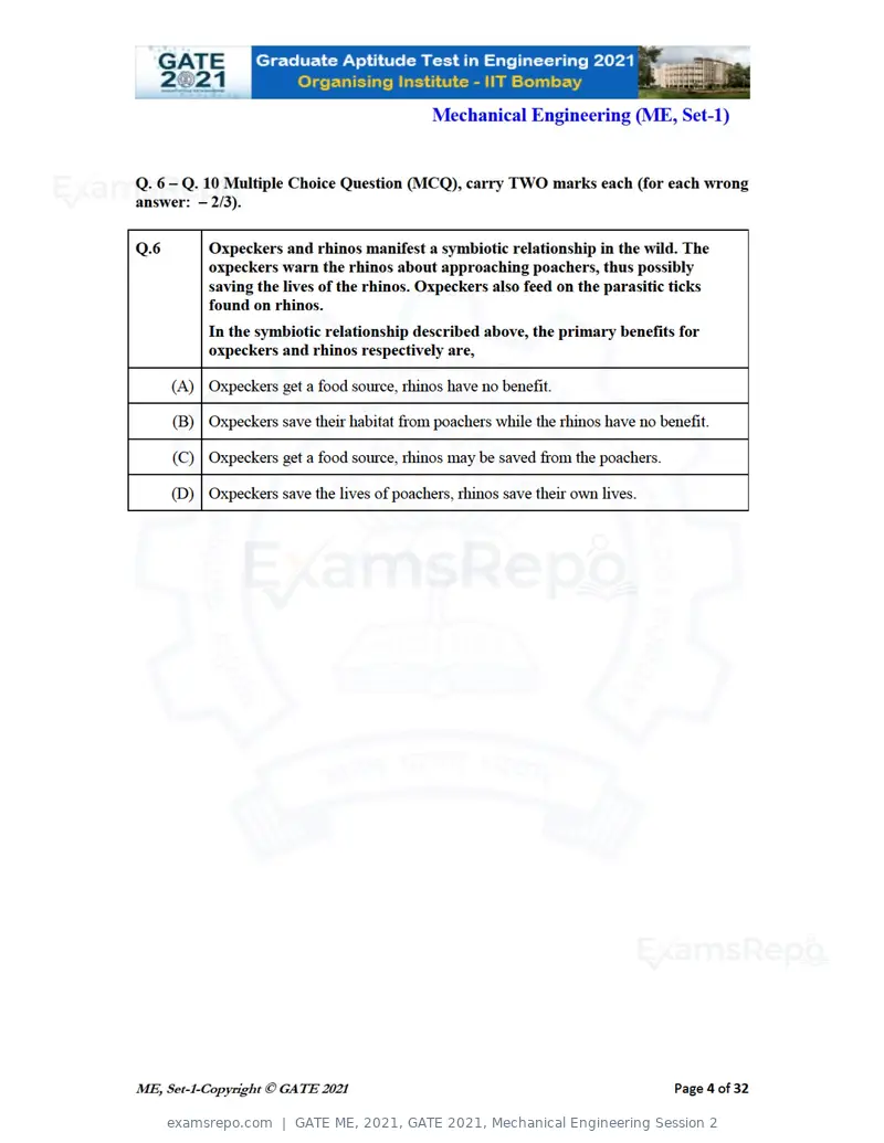 GATE ME 2021 question paper, GATE 2021, Mechanical Engineering Session 2, page 5 of 70