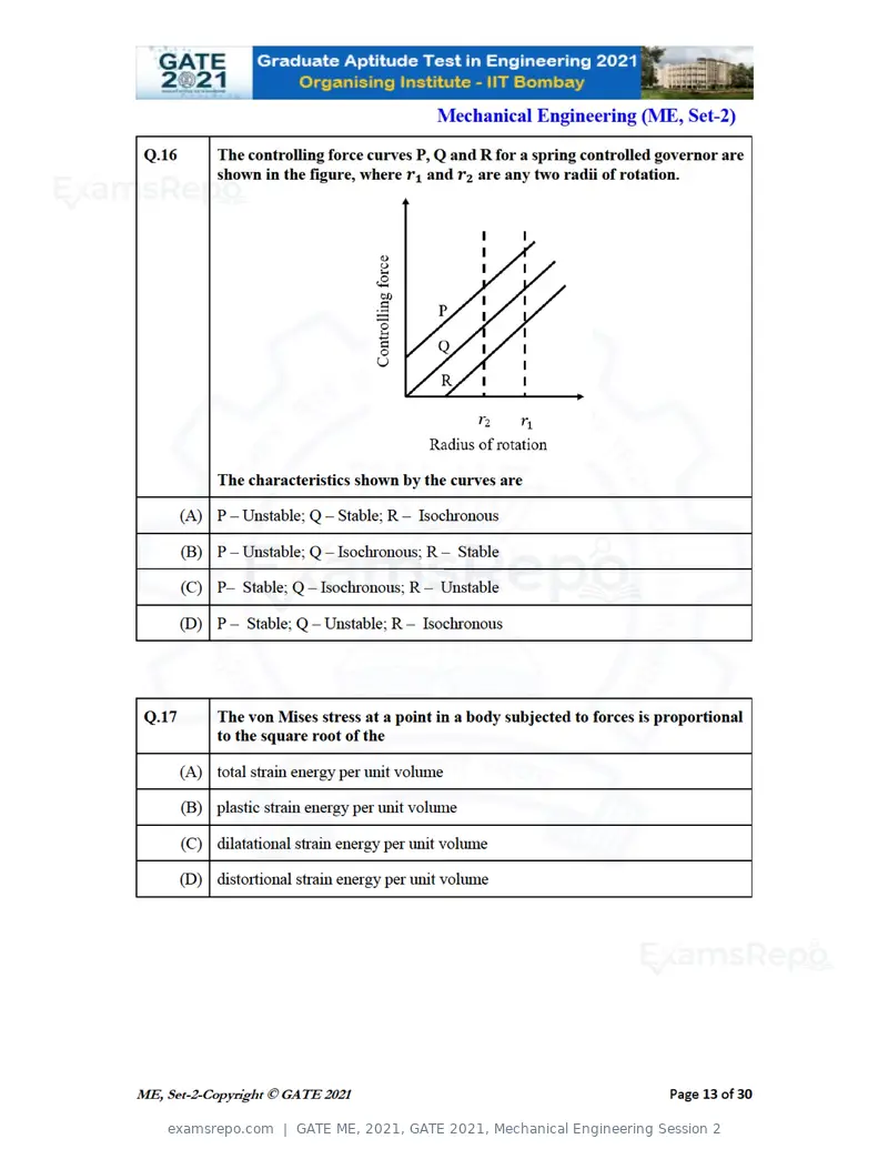GATE ME 2021 question paper, GATE 2021, Mechanical Engineering Session 2, page 50 of 70