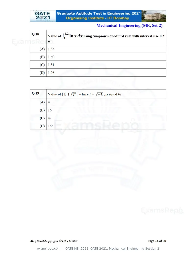 GATE ME 2021 question paper, GATE 2021, Mechanical Engineering Session 2, page 51 of 70