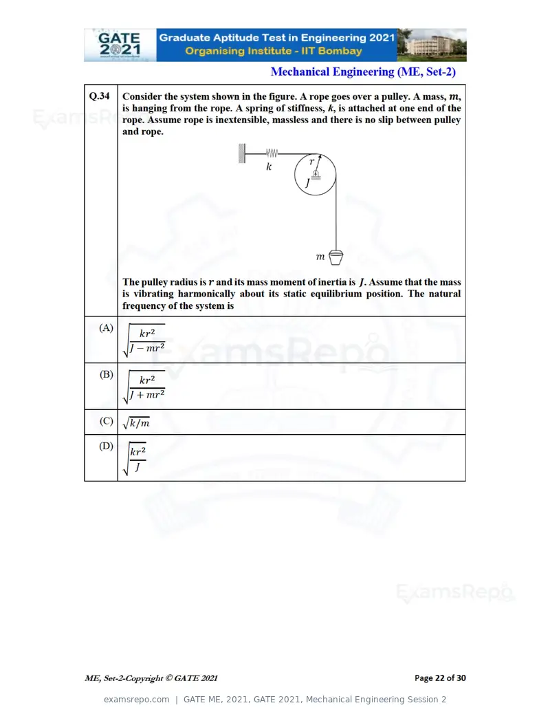 GATE ME 2021 question paper, GATE 2021, Mechanical Engineering Session 2, page 59 of 70