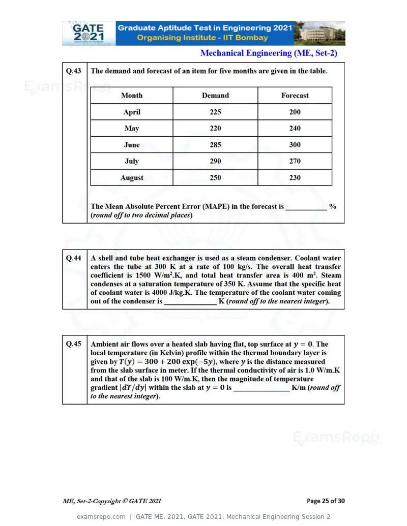 GATE ME 2021 question paper, GATE 2021, Mechanical Engineering Session 2, page 62 of 70