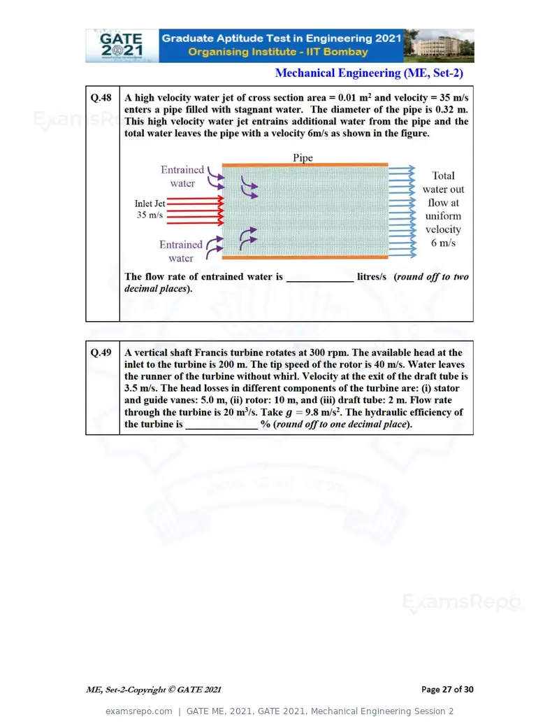 GATE ME 2021 question paper, GATE 2021, Mechanical Engineering Session 2, page 64 of 70