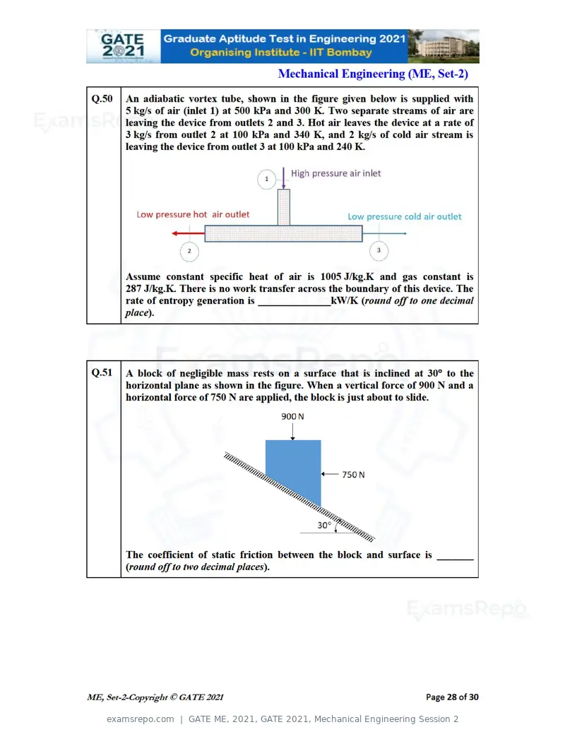GATE ME 2021 question paper, GATE 2021, Mechanical Engineering Session 2, page 65 of 70