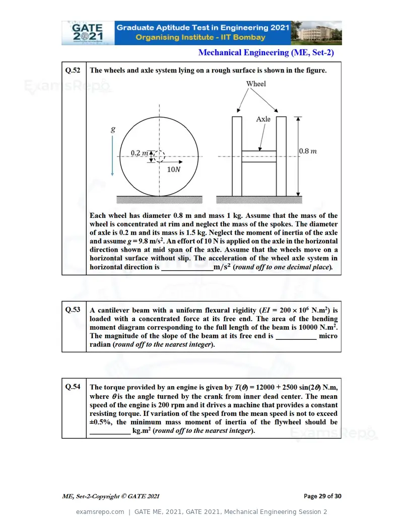 GATE ME 2021 question paper, GATE 2021, Mechanical Engineering Session 2, page 66 of 70