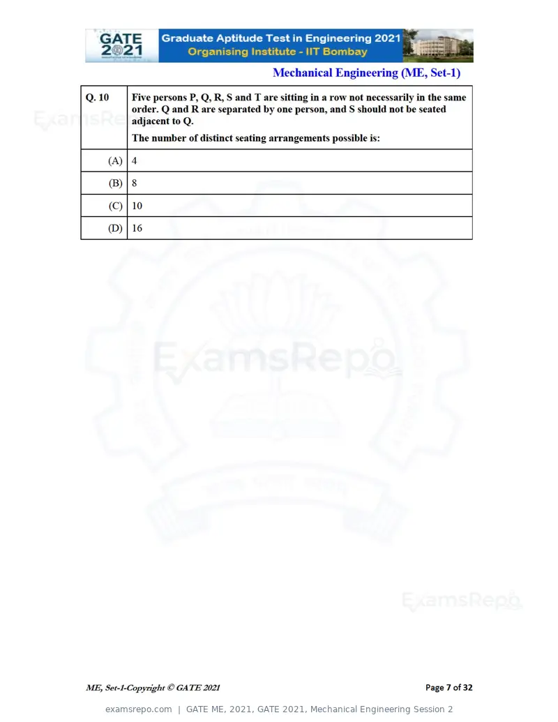 GATE ME 2021 question paper, GATE 2021, Mechanical Engineering Session 2, page 8 of 70