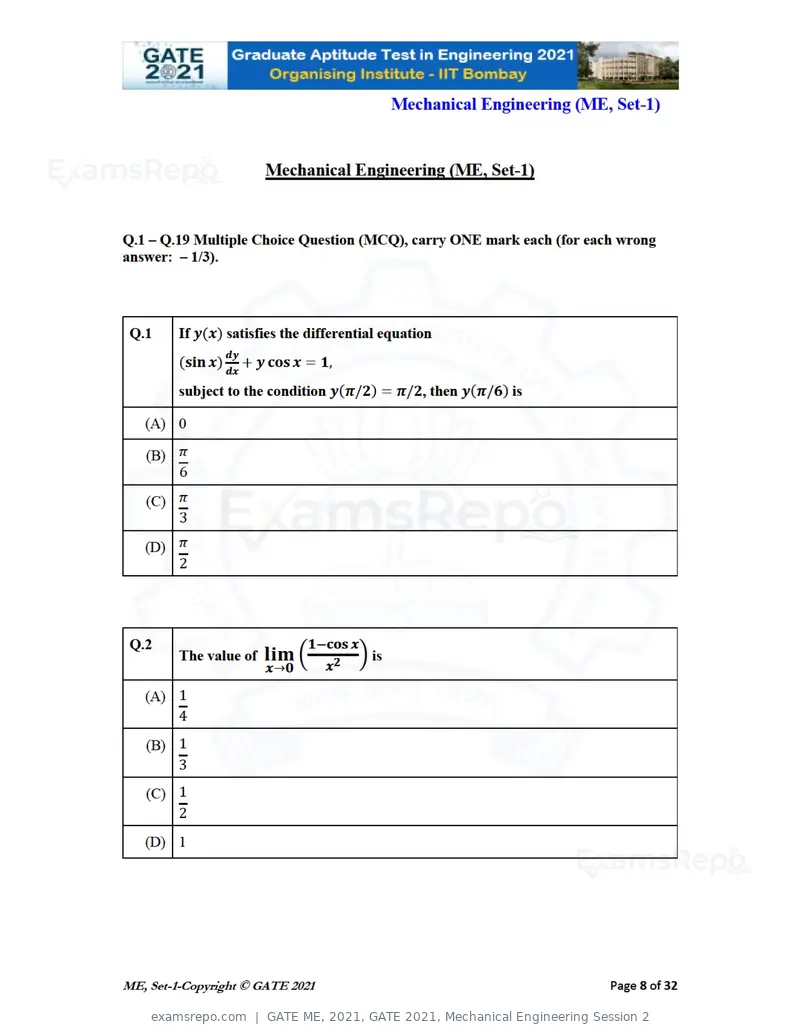 GATE ME 2021 question paper, GATE 2021, Mechanical Engineering Session 2, page 9 of 70