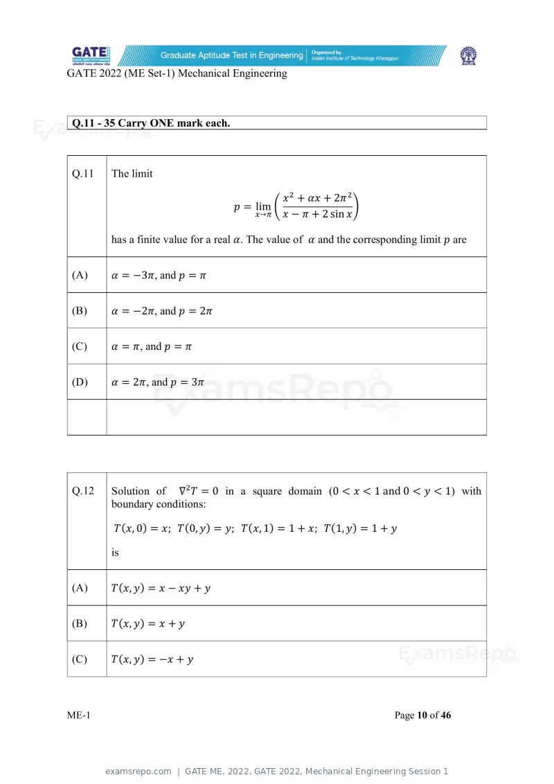 GATE ME 2022 question paper, GATE 2022, Mechanical Engineering Session 1, page 11 of 101