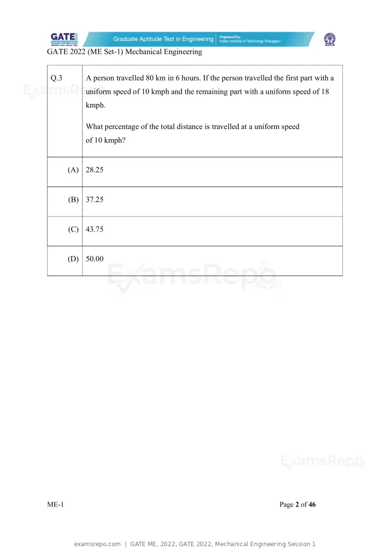 GATE ME 2022 question paper, GATE 2022, Mechanical Engineering Session 1, page 3 of 101