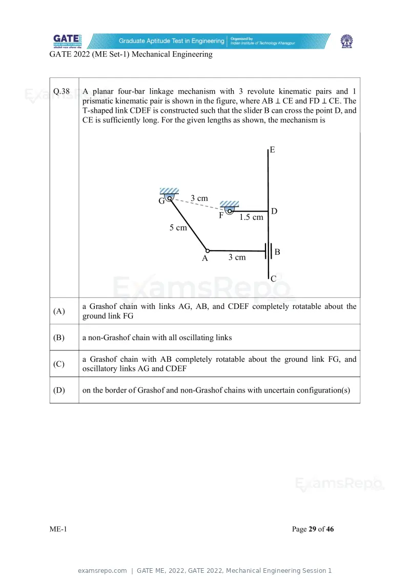 GATE ME 2022 question paper, GATE 2022, Mechanical Engineering Session 1, page 30 of 101