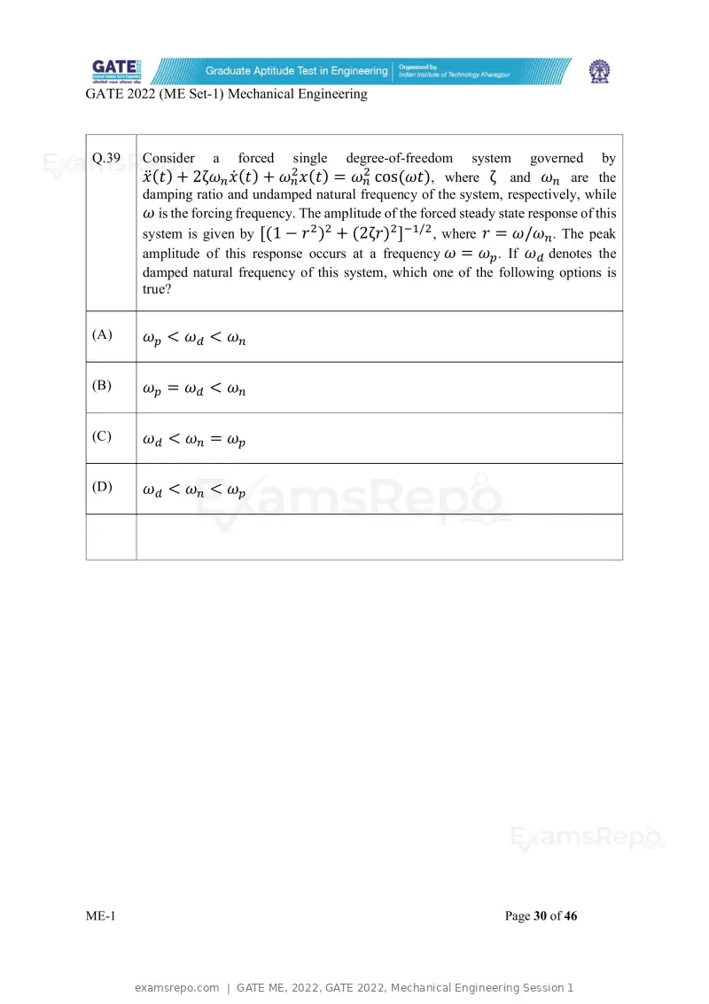 GATE ME 2022 question paper, GATE 2022, Mechanical Engineering Session 1, page 31 of 101