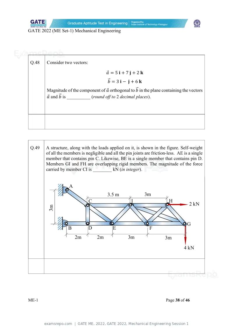 GATE ME 2022 question paper, GATE 2022, Mechanical Engineering Session 1, page 39 of 101