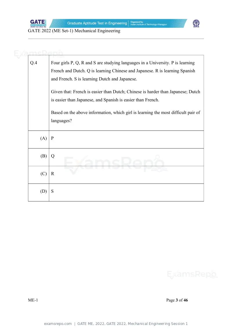 GATE ME 2022 question paper, GATE 2022, Mechanical Engineering Session 1, page 4 of 101