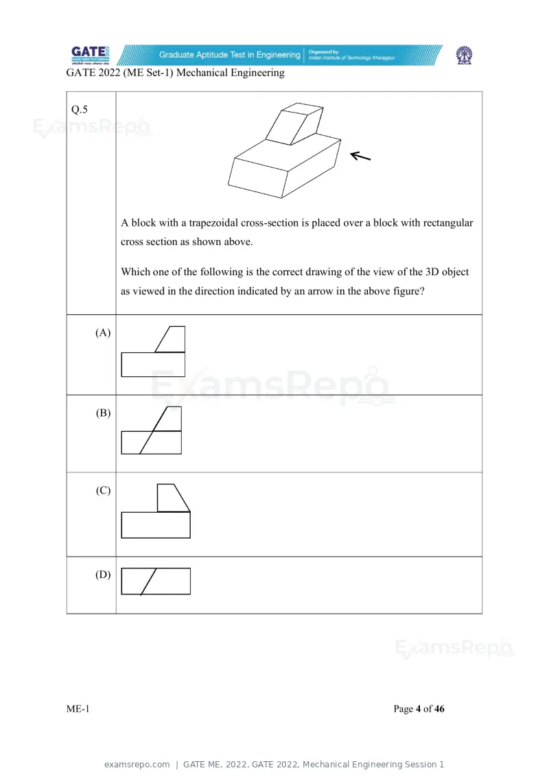 GATE ME 2022 question paper, GATE 2022, Mechanical Engineering Session 1, page 5 of 101