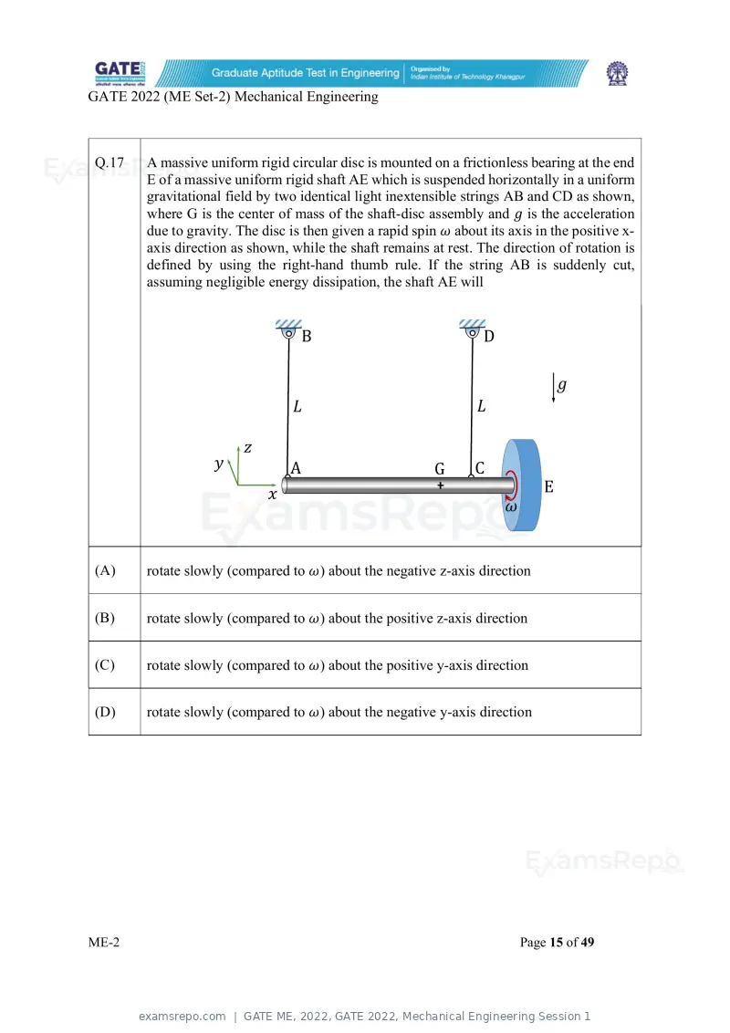 GATE ME 2022 question paper, GATE 2022, Mechanical Engineering Session 1, page 65 of 101