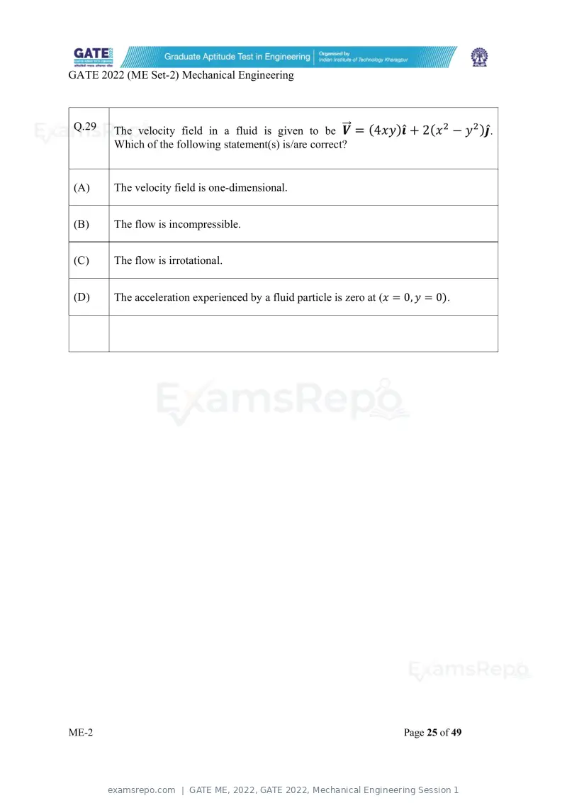 GATE ME 2022 question paper, GATE 2022, Mechanical Engineering Session 1, page 75 of 101