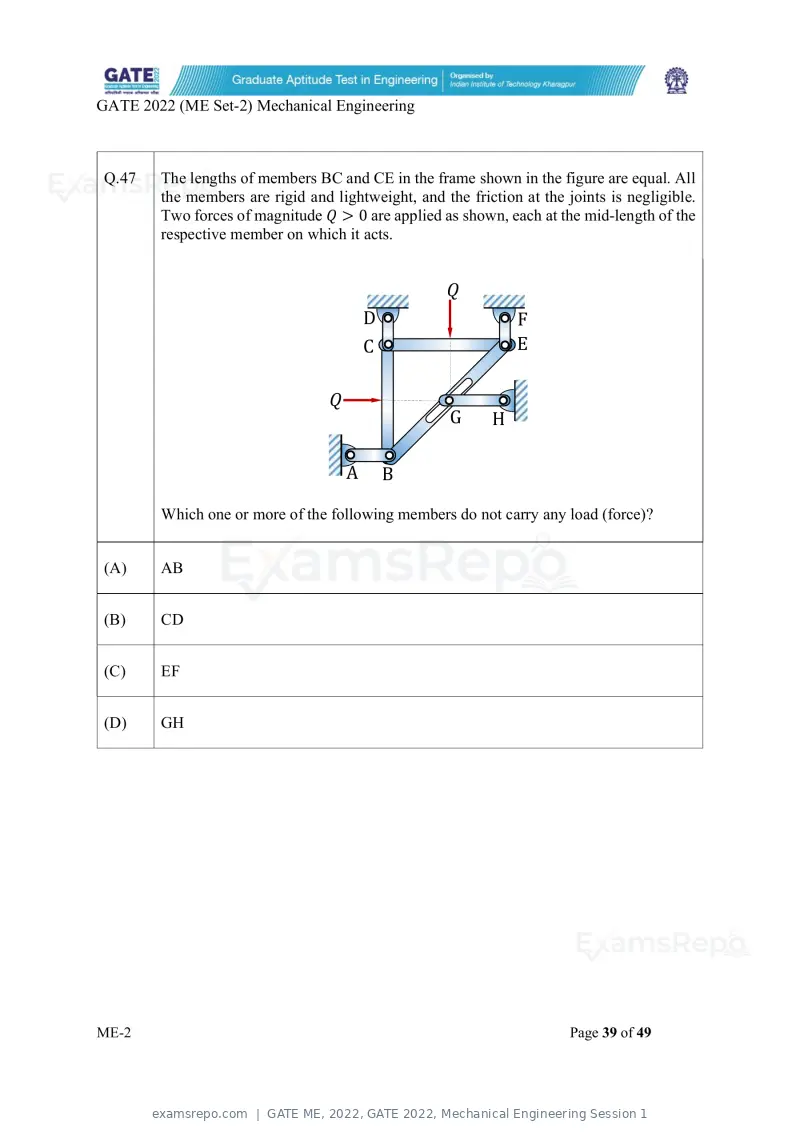 GATE ME 2022 question paper, GATE 2022, Mechanical Engineering Session 1, page 89 of 101