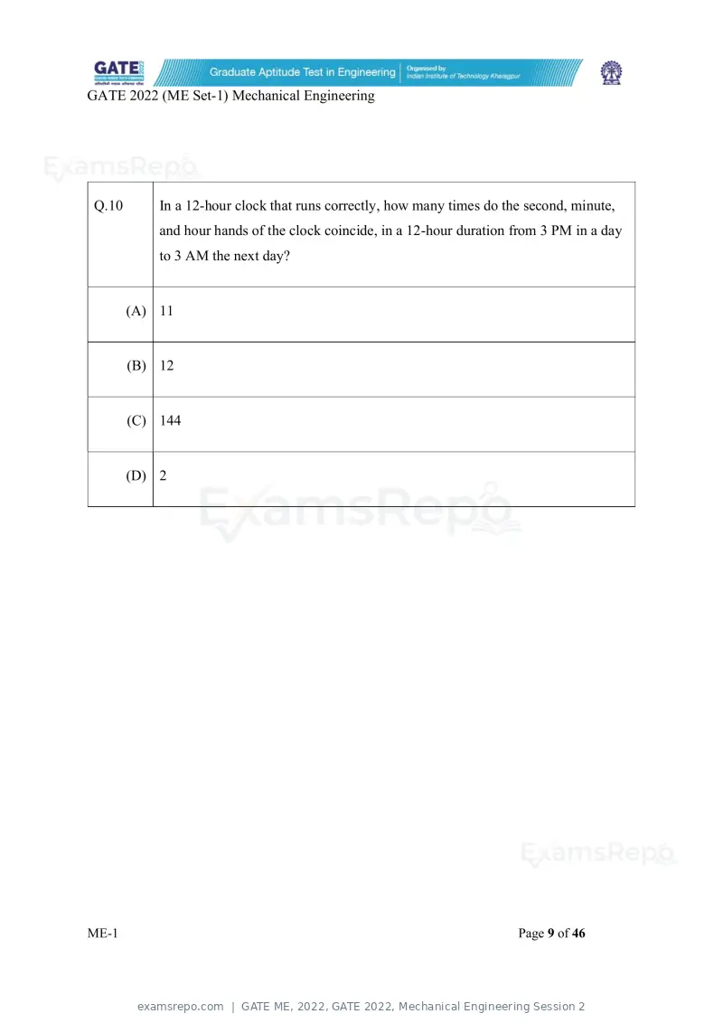GATE ME 2022 question paper, GATE 2022, Mechanical Engineering Session 2, page 10 of 101