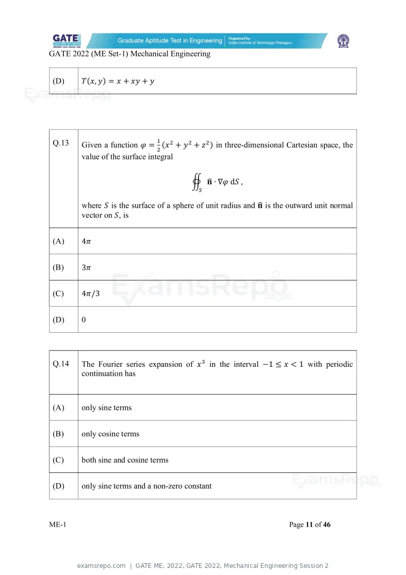 GATE ME 2022 question paper, GATE 2022, Mechanical Engineering Session 2, page 12 of 101
