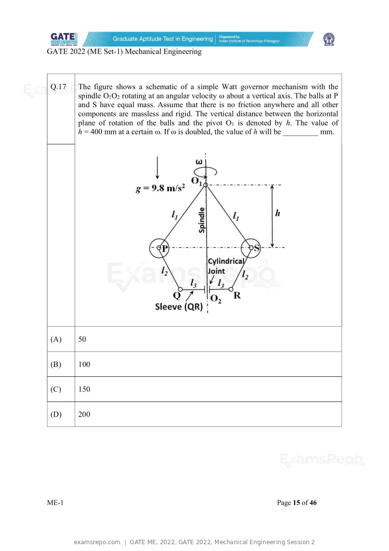 GATE ME 2022 question paper, GATE 2022, Mechanical Engineering Session 2, page 16 of 101