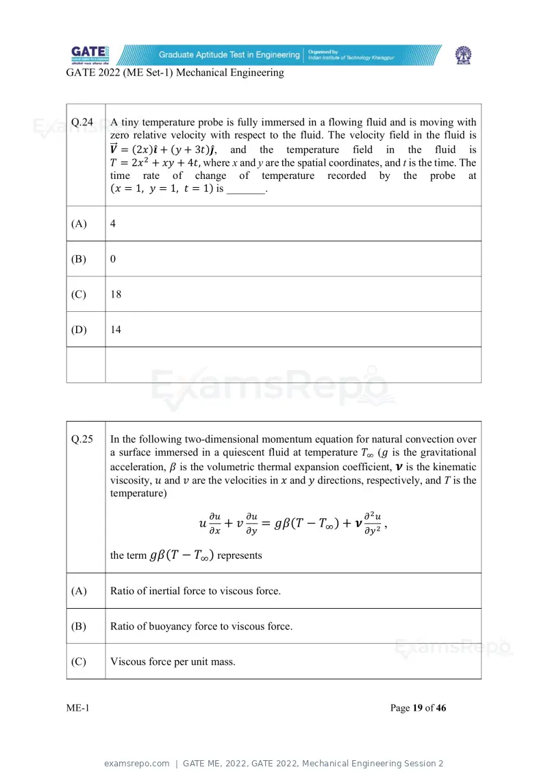GATE ME 2022 question paper, GATE 2022, Mechanical Engineering Session 2, page 20 of 101