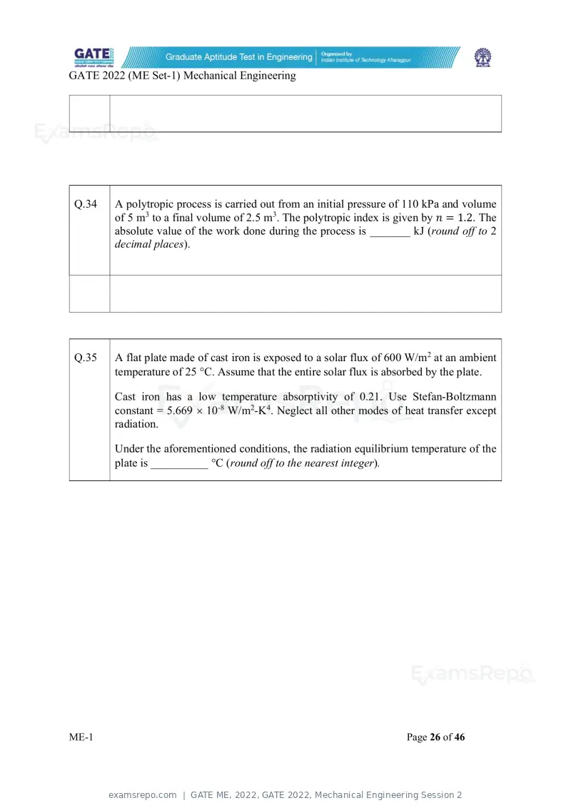 GATE ME 2022 question paper, GATE 2022, Mechanical Engineering Session 2, page 27 of 101