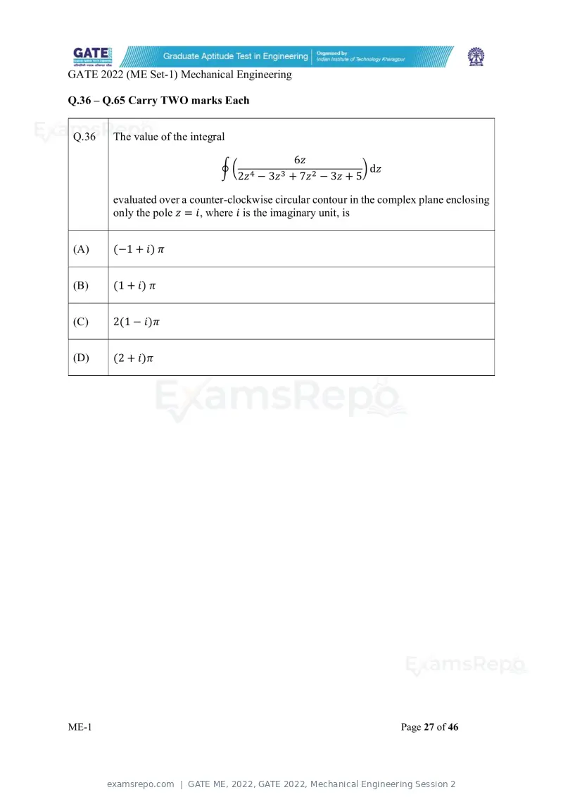 GATE ME 2022 question paper, GATE 2022, Mechanical Engineering Session 2, page 28 of 101