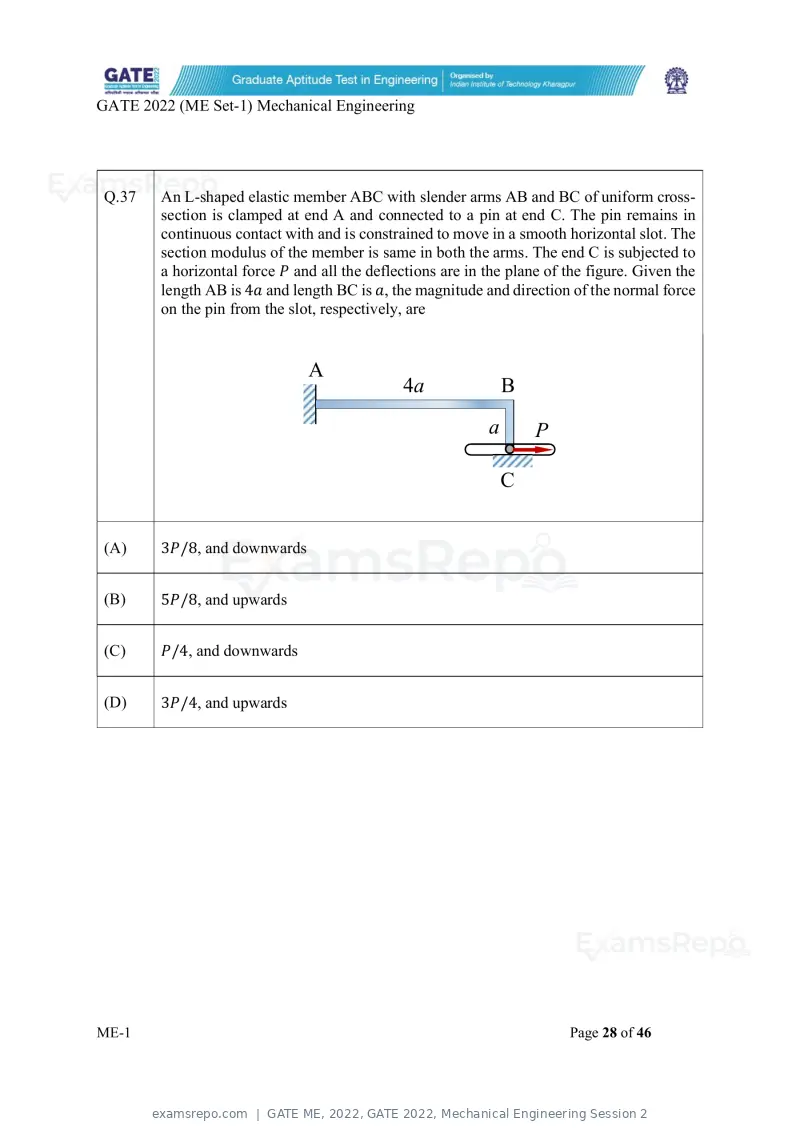 GATE ME 2022 question paper, GATE 2022, Mechanical Engineering Session 2, page 29 of 101