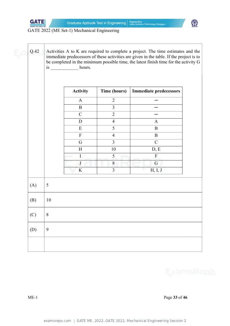 GATE ME 2022 question paper, GATE 2022, Mechanical Engineering Session 2, page 34 of 101