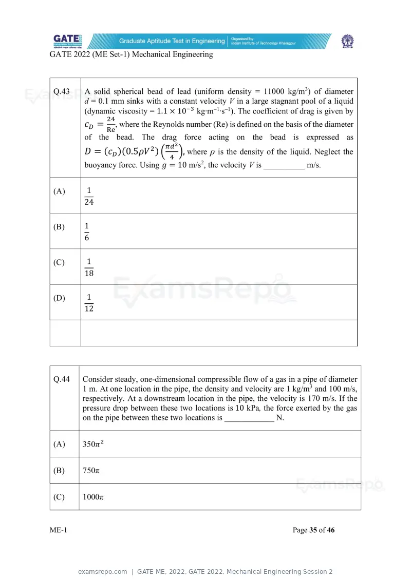 GATE ME 2022 question paper, GATE 2022, Mechanical Engineering Session 2, page 36 of 101