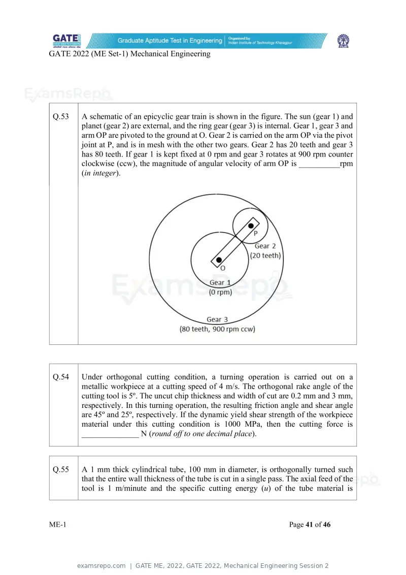 GATE ME 2022 question paper, GATE 2022, Mechanical Engineering Session 2, page 42 of 101