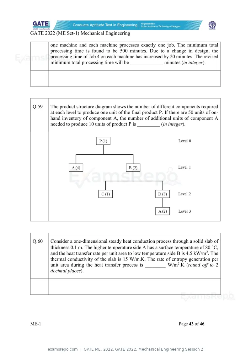 GATE ME 2022 question paper, GATE 2022, Mechanical Engineering Session 2, page 44 of 101