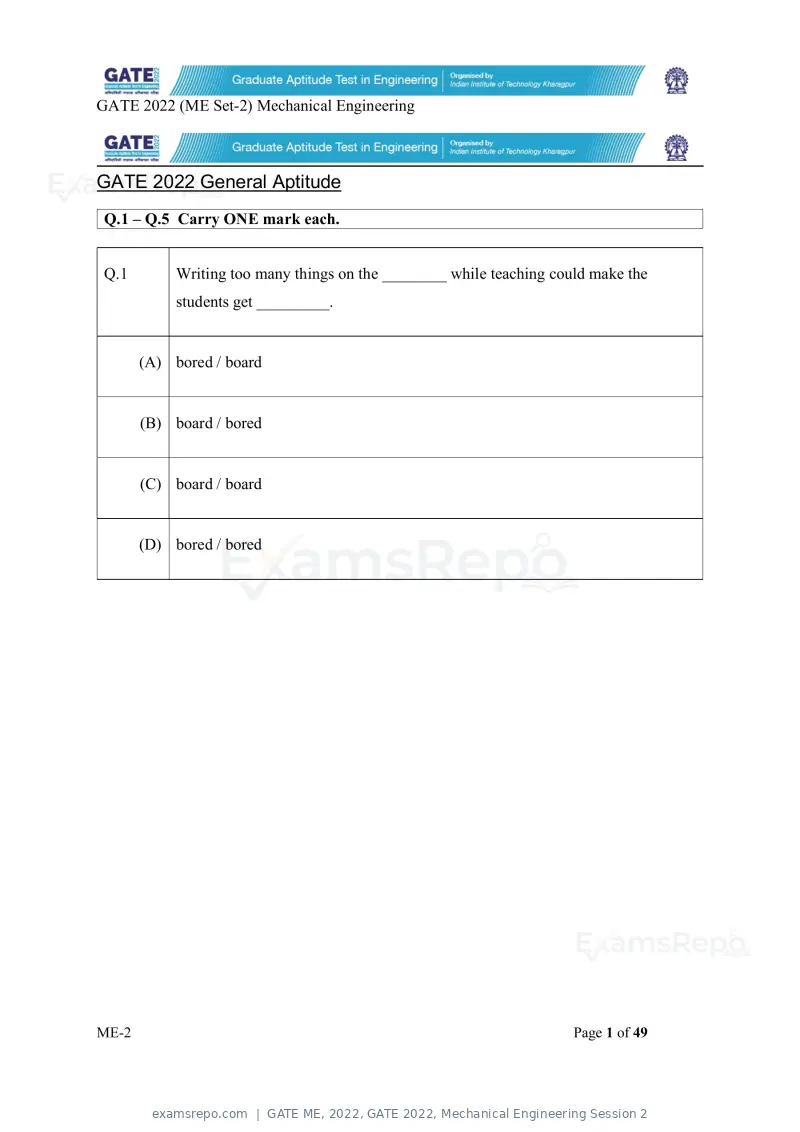 GATE ME 2022 question paper, GATE 2022, Mechanical Engineering Session 2, page 51 of 101