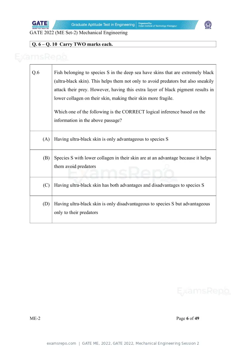 GATE ME 2022 question paper, GATE 2022, Mechanical Engineering Session 2, page 56 of 101