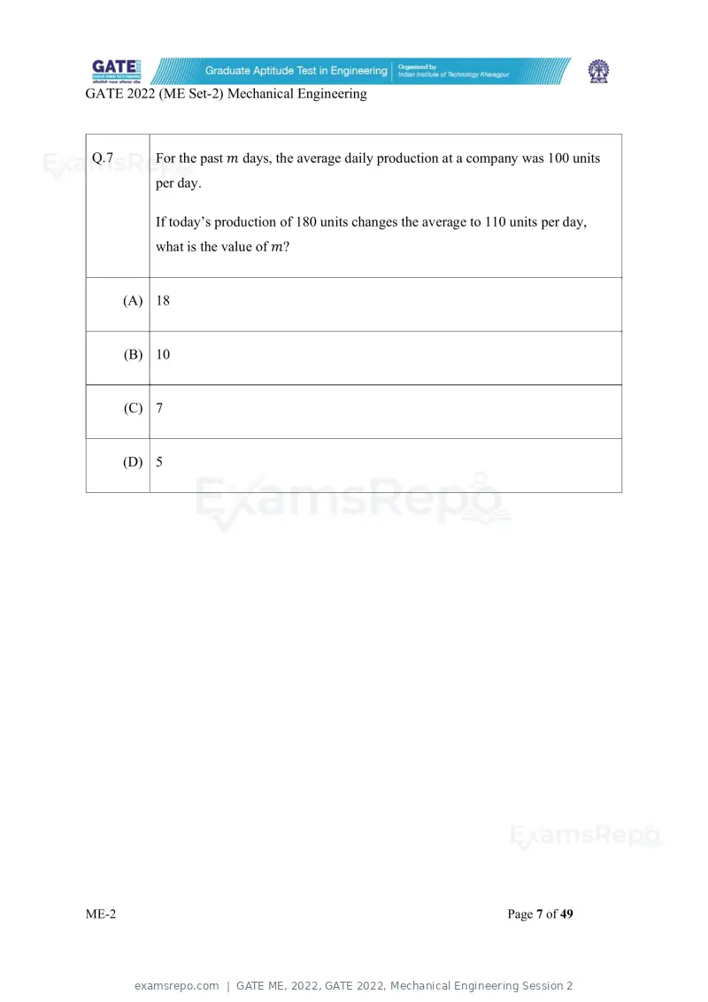 GATE ME 2022 question paper, GATE 2022, Mechanical Engineering Session 2, page 57 of 101