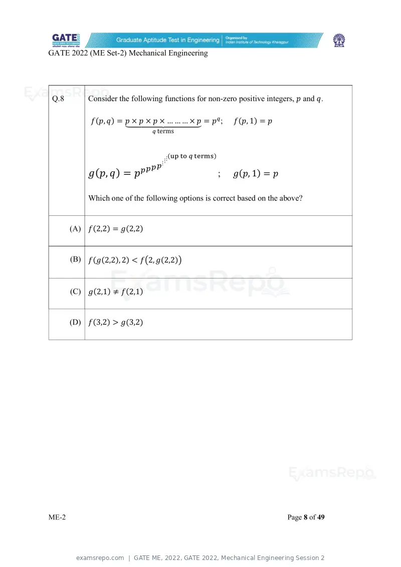 GATE ME 2022 question paper, GATE 2022, Mechanical Engineering Session 2, page 58 of 101