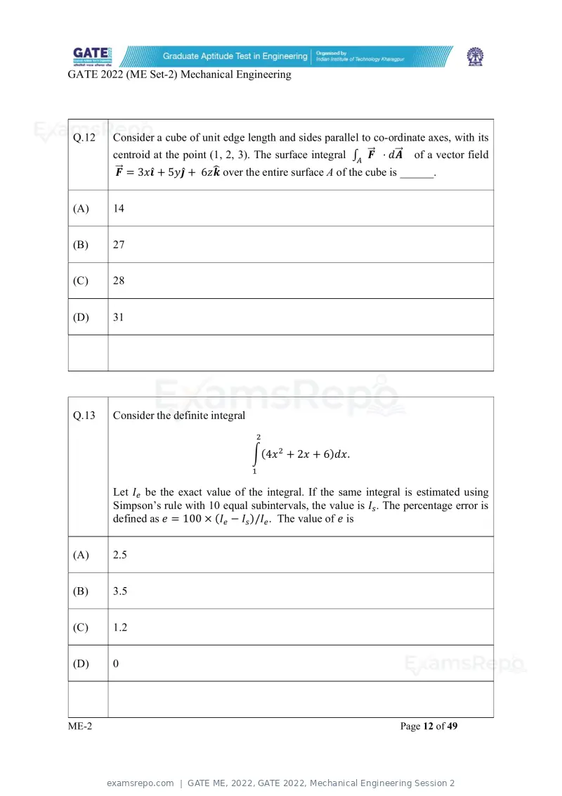 GATE ME 2022 question paper, GATE 2022, Mechanical Engineering Session 2, page 62 of 101