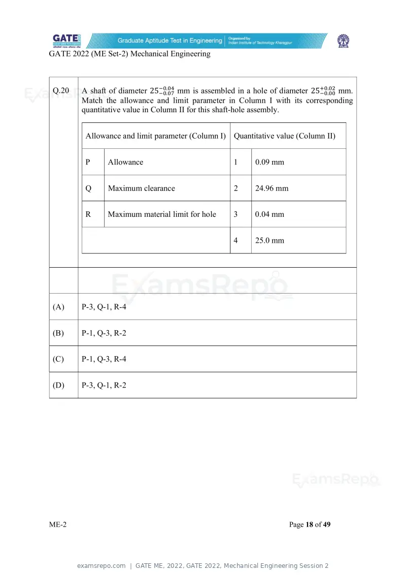 GATE ME 2022 question paper, GATE 2022, Mechanical Engineering Session 2, page 68 of 101