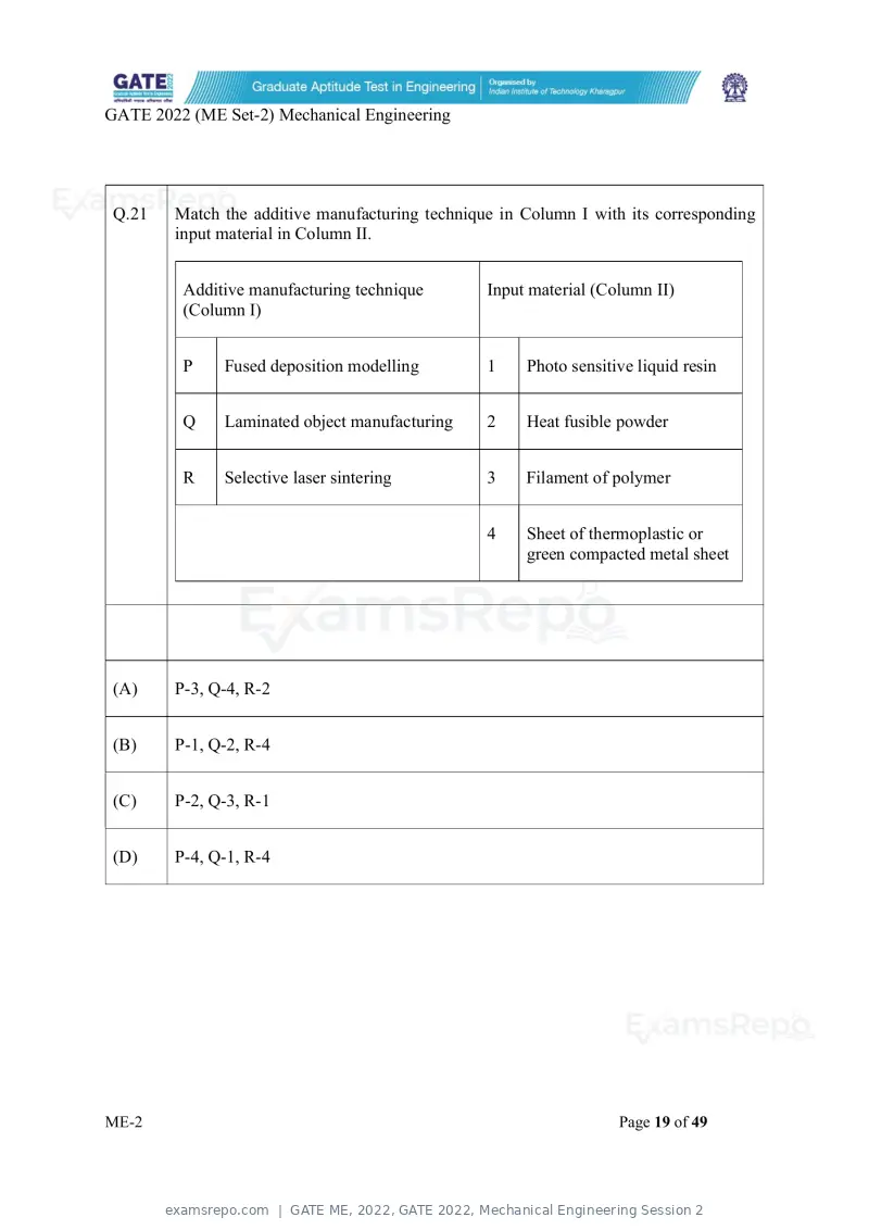 GATE ME 2022 question paper, GATE 2022, Mechanical Engineering Session 2, page 69 of 101