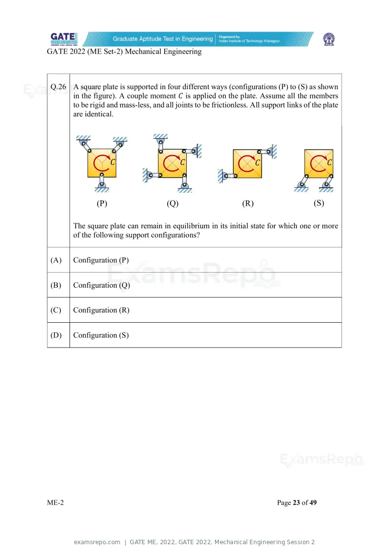 GATE ME 2022 question paper, GATE 2022, Mechanical Engineering Session 2, page 73 of 101