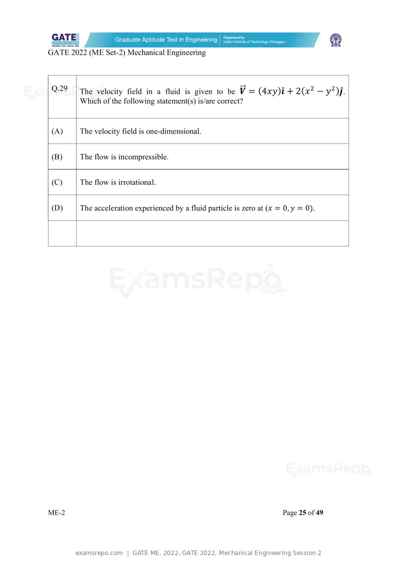 GATE ME 2022 question paper, GATE 2022, Mechanical Engineering Session 2, page 75 of 101