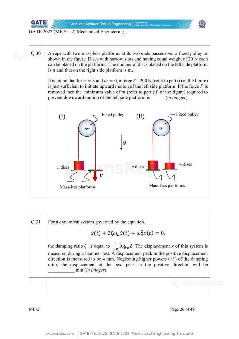 GATE ME 2022 question paper, GATE 2022, Mechanical Engineering Session 2, page 76 of 101