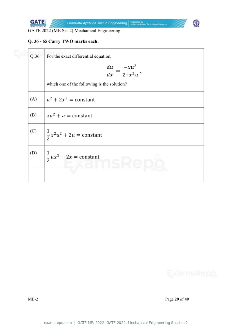 GATE ME 2022 question paper, GATE 2022, Mechanical Engineering Session 2, page 79 of 101