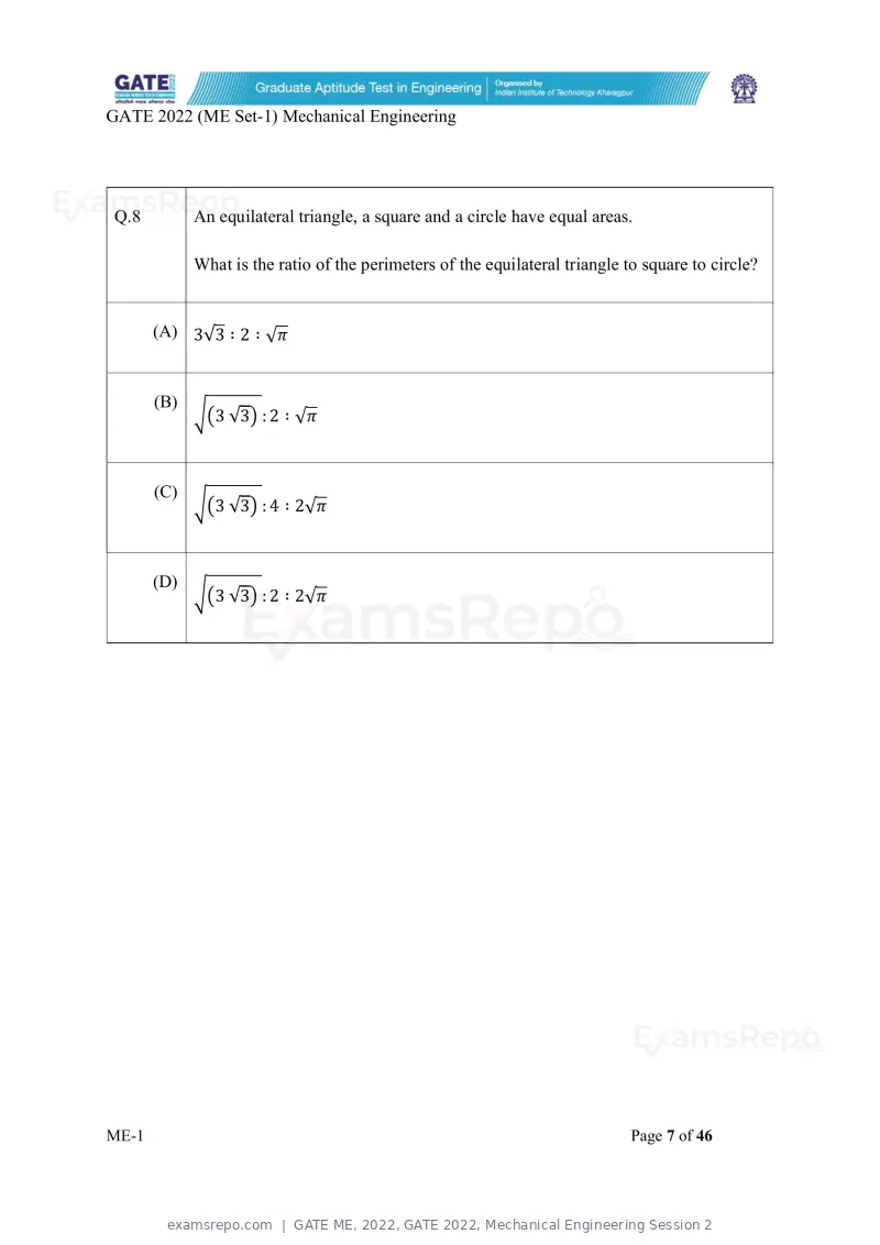 GATE ME 2022 question paper, GATE 2022, Mechanical Engineering Session 2, page 8 of 101