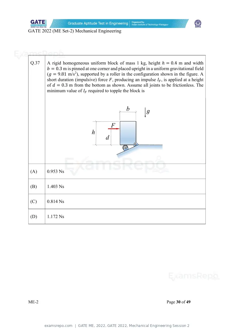 GATE ME 2022 question paper, GATE 2022, Mechanical Engineering Session 2, page 80 of 101