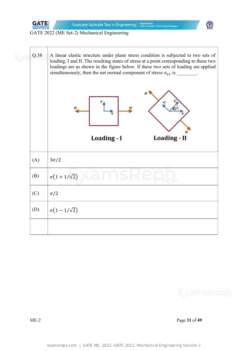 GATE ME 2022 question paper, GATE 2022, Mechanical Engineering Session 2, page 81 of 101