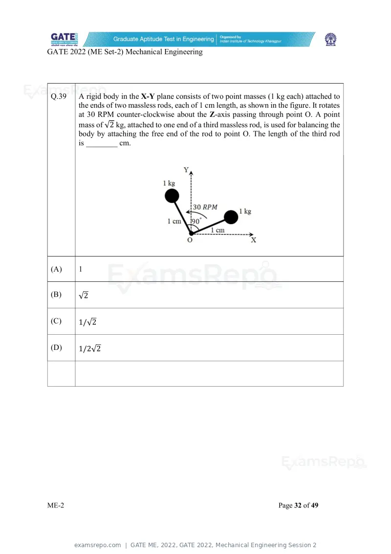 GATE ME 2022 question paper, GATE 2022, Mechanical Engineering Session 2, page 82 of 101