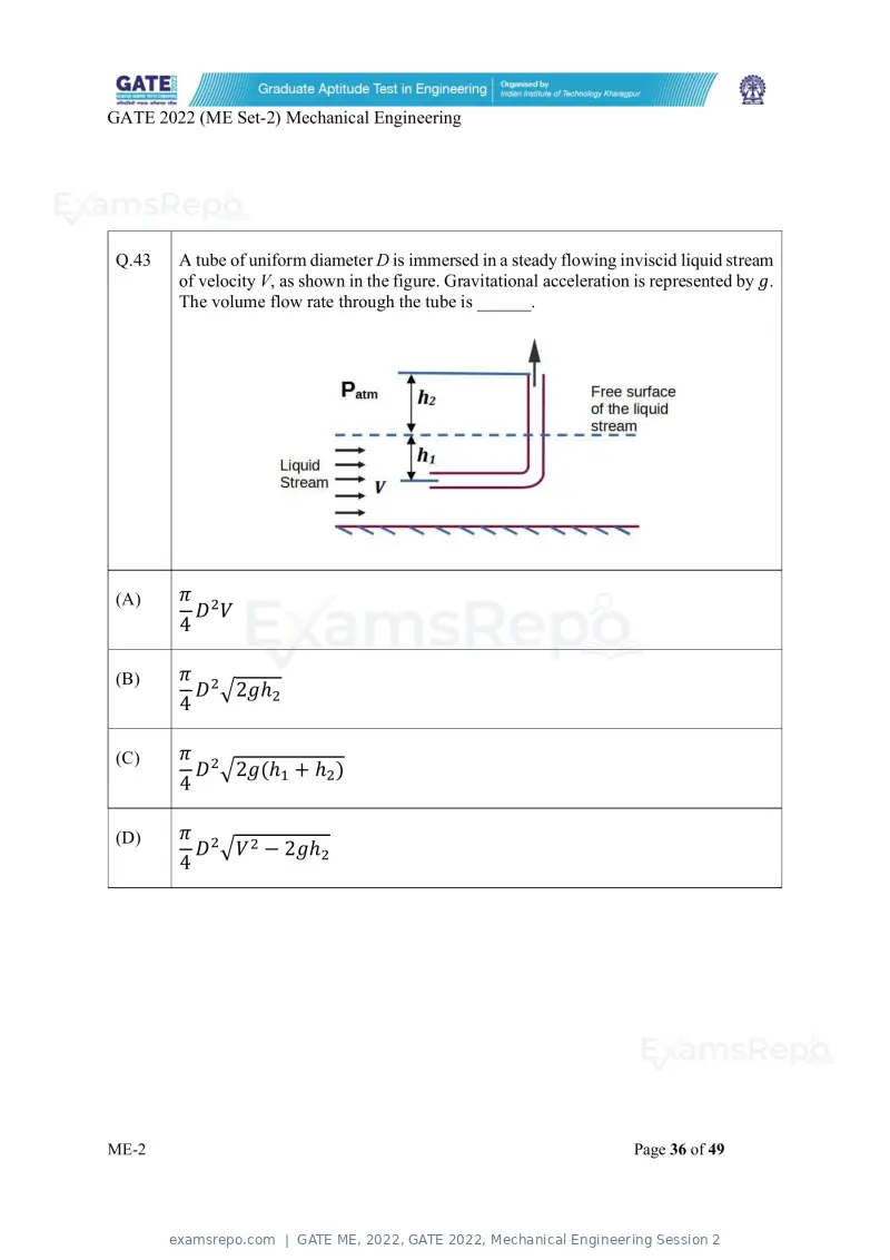 GATE ME 2022 question paper, GATE 2022, Mechanical Engineering Session 2, page 86 of 101